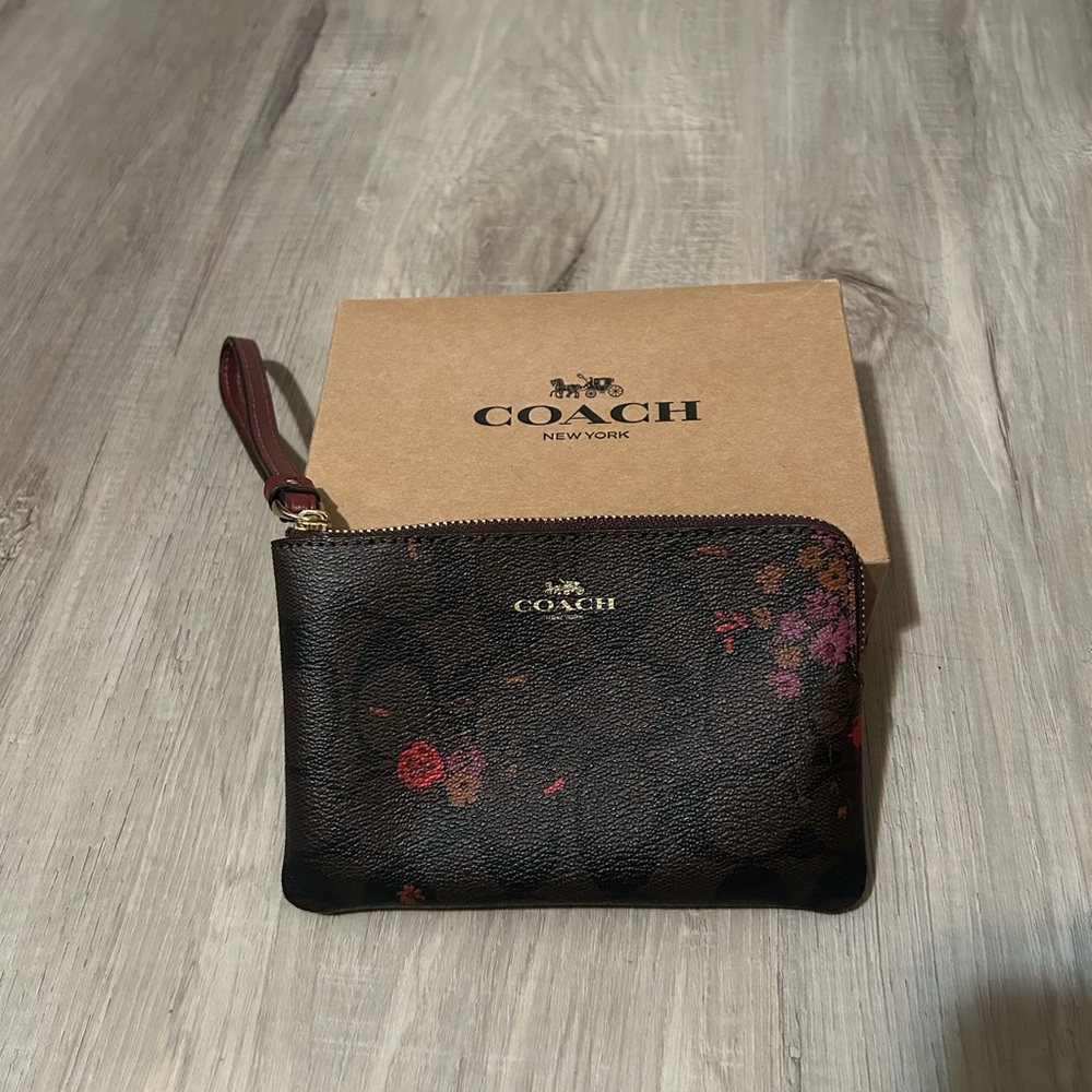 Coach Black and Red Floral Wristlet